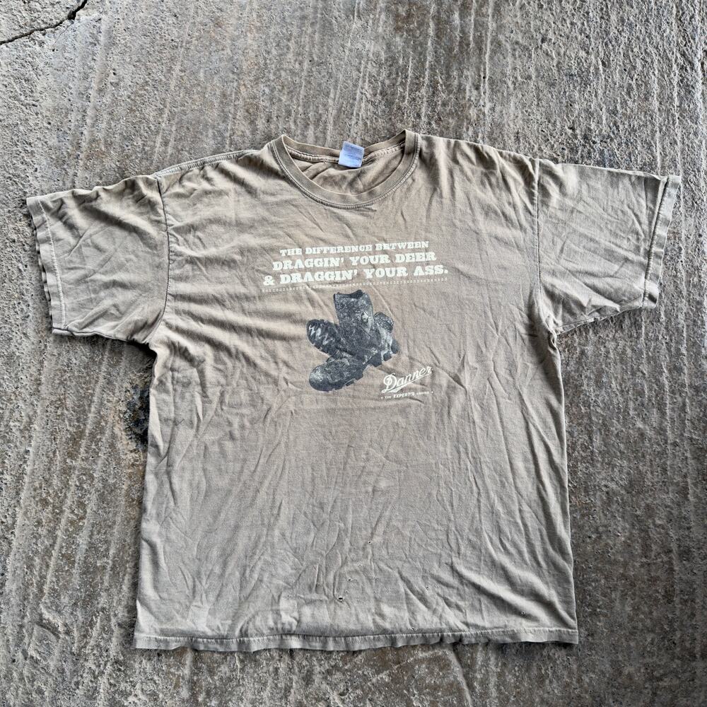 VINTAGE DANNERS BOOTS PROMO TEE SHIRT MENS XL 00S Y2K AMERICANA BROWN